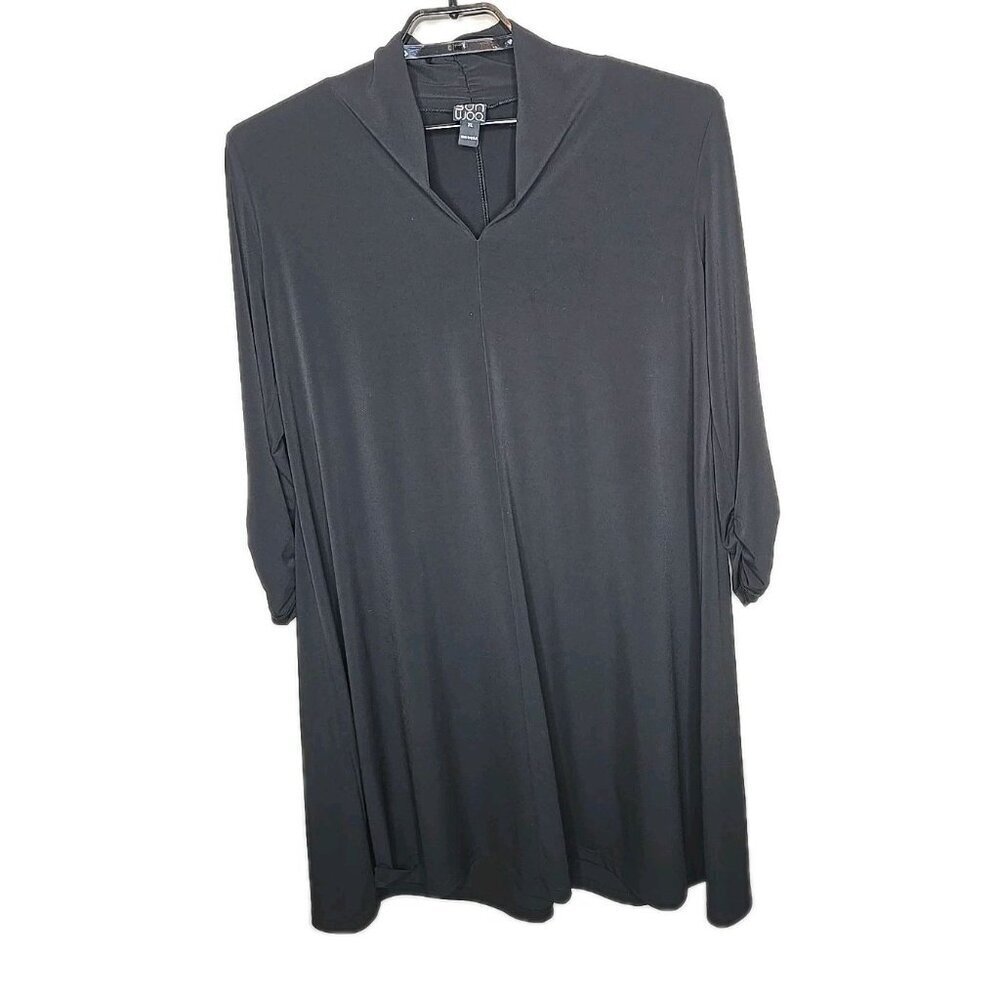 Clara Sun Woo Women's Black Swing Dress Lagenlook Ruched Sleeves Size XL t71 - Picture 1 of 6